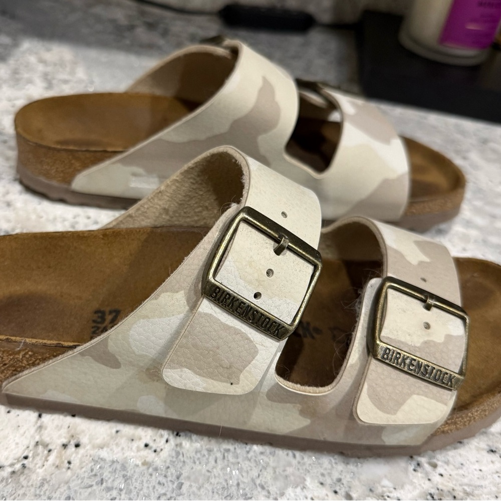 Birkenstock Two-Strap Sandals in Beige Camo